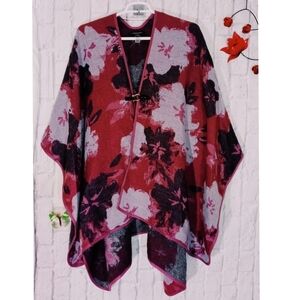 Marc New York Floral One Size Fit All Poncho Art To Wear Preppy Dark Romance‎